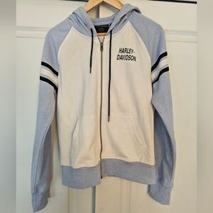 Harley-Davidson White and Blue Zipper Front Hoodie - Sz M